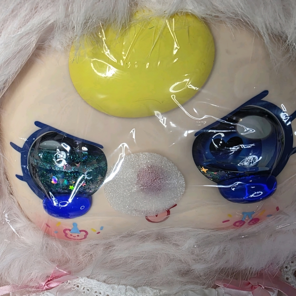 Baby Three AI 800% Pink Bunny Plush Doll Rare Blue Heart Crying Eyes New No Box - Picture 2 of 2